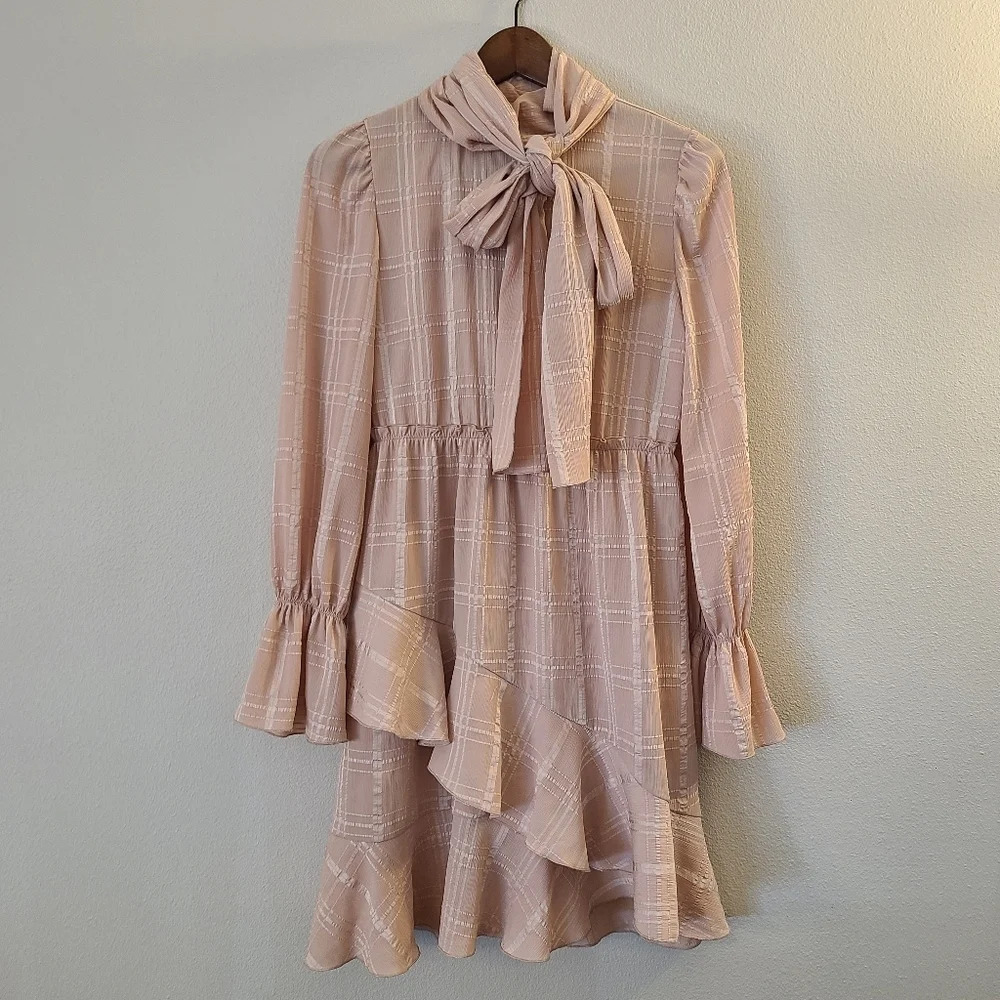 See By Chloe Ruffle Tie Neck Mini Smoky Pink Mini Dress - Picture 4 of 11